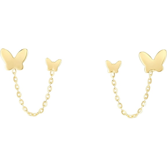 Floreo 14k Yellow Gold 6.7mm Duo Butterfly Chain Earrings