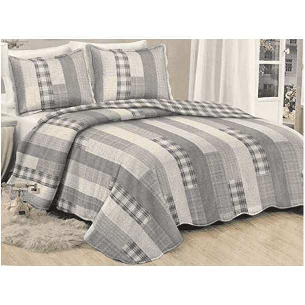 DORMIREAL Colcha Cuadros King Size Piezas DORMIREAL Color gris