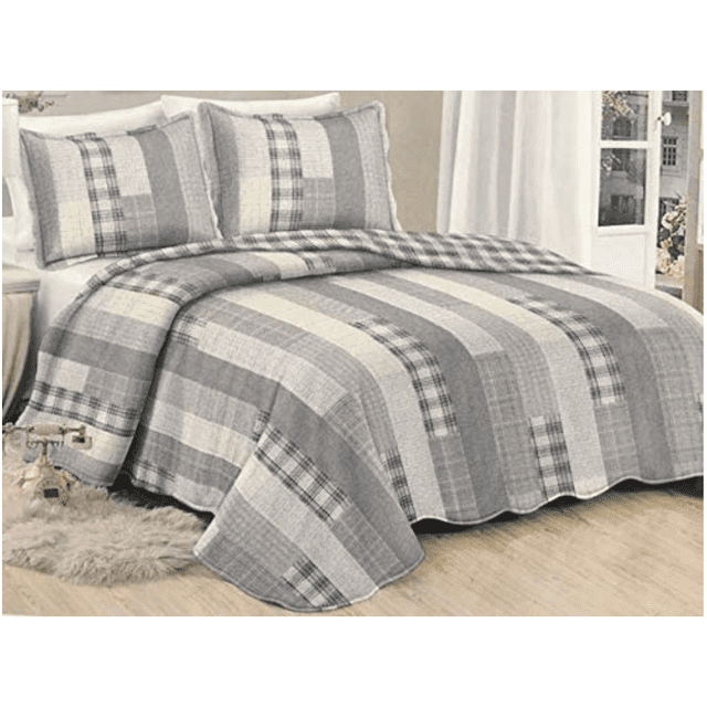 DORMIREAL Colcha Cuadros King Size 3 Piezas DORMIREAL Color gris