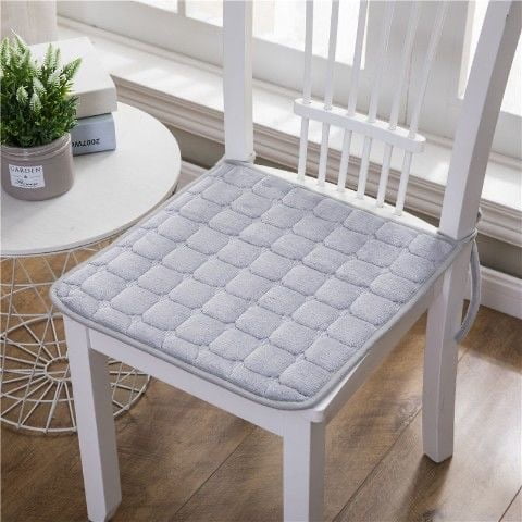Nvzi Cojín para silla de comedor - 45 x 45 cm. Cojín gris con cordones, 4 cojines para sillas de cocina con cordones y base antideslizante, lavable a máquina.