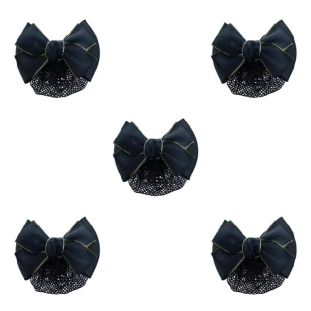 relayinert Cloth Elegant And Professional Bow Hair Net For Stylish Ladies Wide Application Bow Work Hair Clips Gold rim - black 5Set