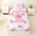 thumbnail image 3 of Erosebridal Dreamy Princess Style Twin Sheet Sets,Pink Bowtie Monogrammed T Bedding For Princess 3 Pieces, 3 of 6