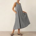 thumbnail image 3 of Vestido Corto para Mujeres Moda de Verano Sólido Cuello en V sin Mangas Bolsillo Plisado Vestido Casual Diario, 3 of 6