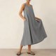 thumbnail image 2 of Vestido Corto para Mujeres Moda de Verano Sólido Cuello en V sin Mangas Bolsillo Plisado Vestido Casual Diario, 2 of 6