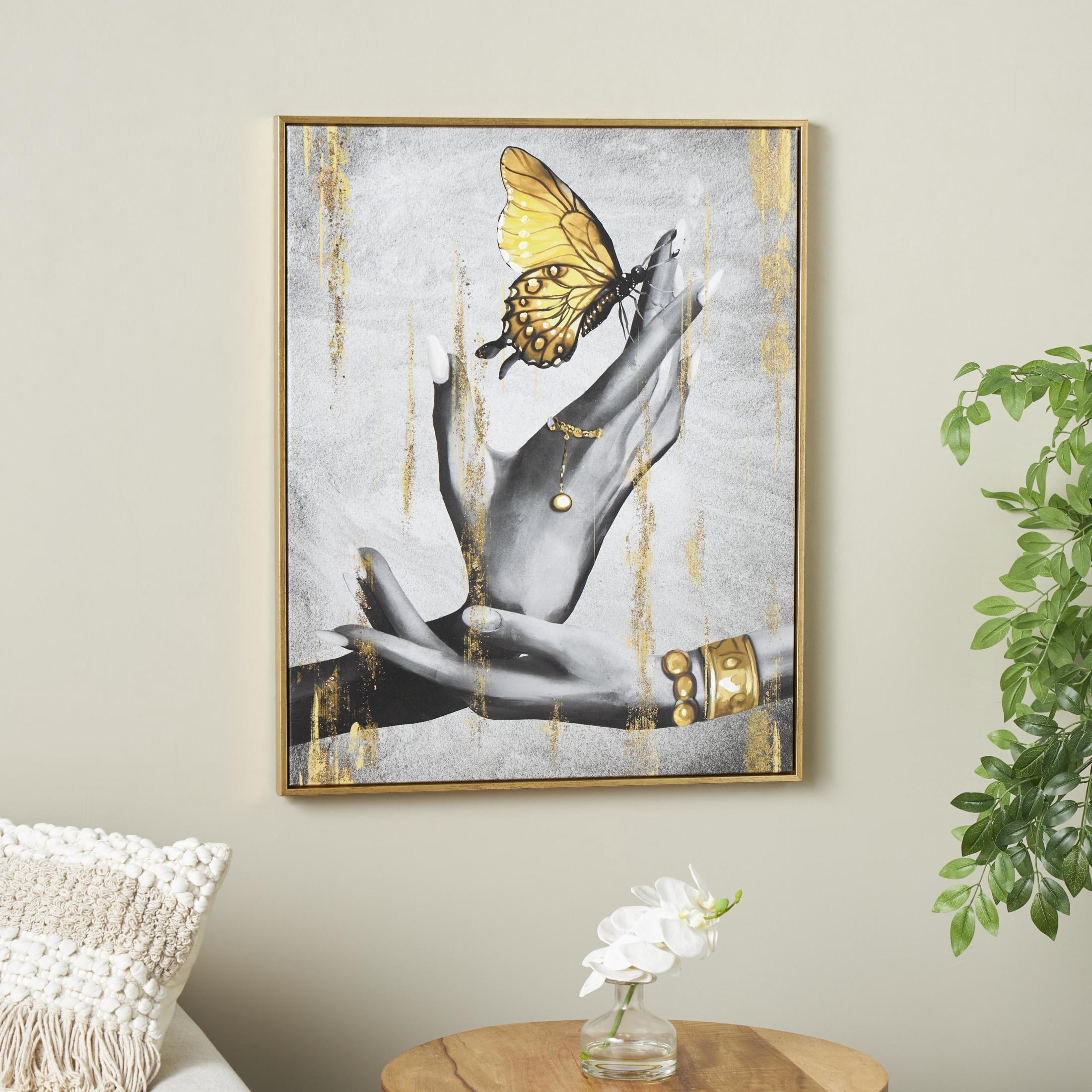 24" x 30" Shaded Butterfly Framed Wall Art with Jeweled Hands and Gold Foil Accents, by DecMode