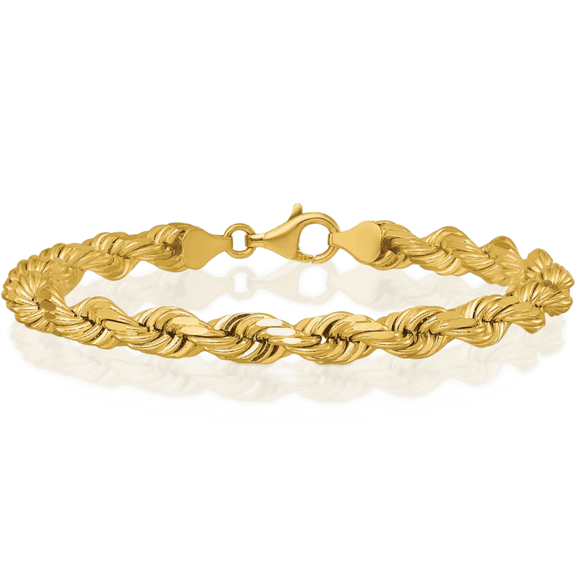 ICE CARATS 14K Solid Yellow Gold 6.5mm Thick Rope Chain Bracelet - 8 inch - Diamond Cut, Polished Men's