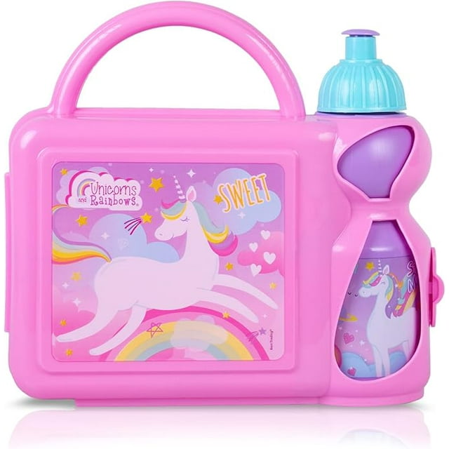 Lonchera para Niños y Niñas Berry Hip con Porta Botella Botella 350 ml Tipo Portafolio Unicorns & Rainbows