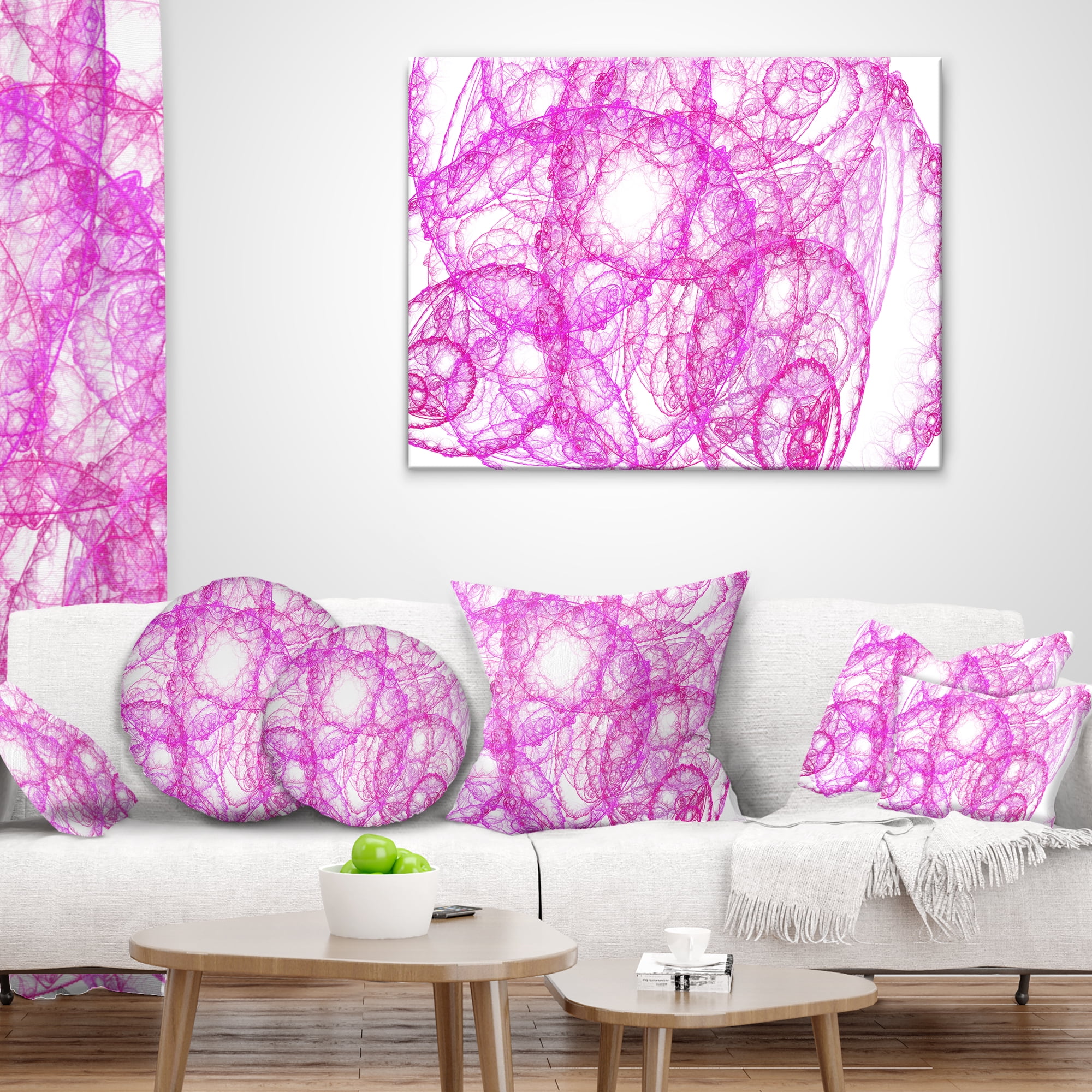 Designart Pink Pattern on White Background - Abstract Throw Pillow - 16x16