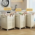 thumbnail image 2 of Foldable Laundry Basket (Large & Medium, Ceramic White) - PU Leather, Hand Washable, Solid Color - Multi-Functional Portable Dirty Clothes Hamper W/ Wheels for Bathroom & Balcony Storage, 2 of 16