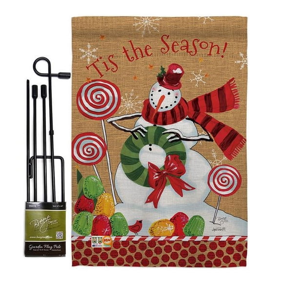 Breeze Decor BD-XM-GS-114209-IP-BO-D-US18-WA 13 x 18.5 in. Sweet Celebrate Fun Winter Christmas Impressions Decorative Vertical Double Sided Garden Flag Set with Banner Pole