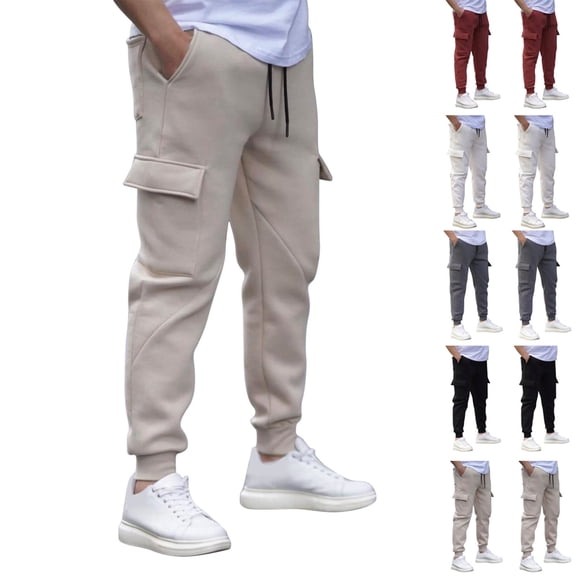 DODADAWANJ Cargo Sweatpants for Men with Pockets Cinch Bottom Joggers Pants Drawstring Elastic Waisted Workout Sweatpant Dark Gray L