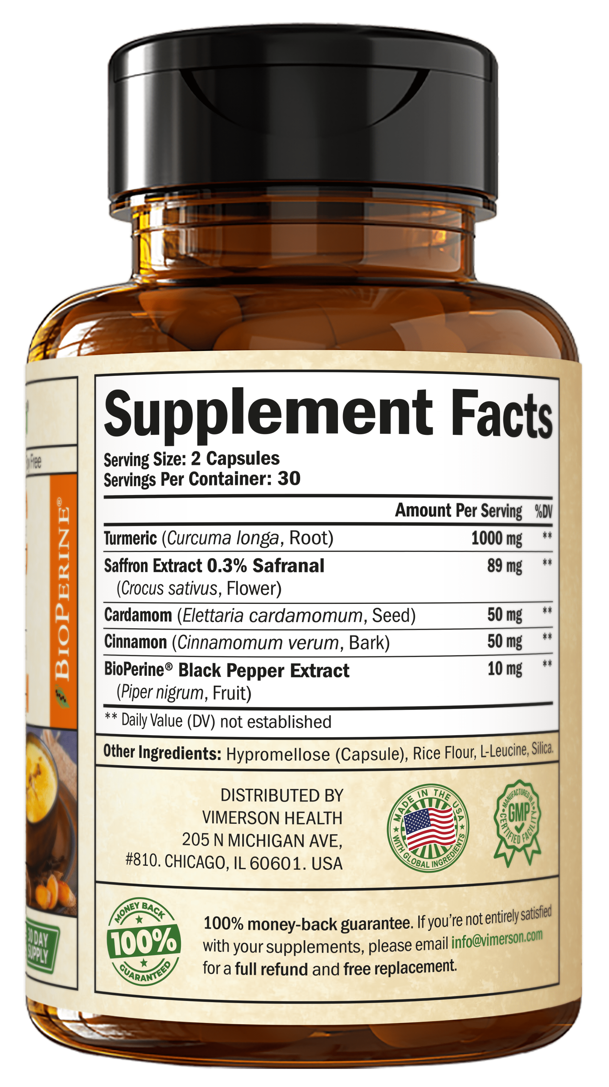 Turmeric Curcumin and Saffron Supplement (89mg Saffron Extract) with Ceylon Cinnamon & Cardamom for Eye, Joint Health & Mood Support – 60 Capsules