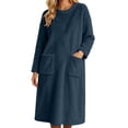 thumbnail image 2 of Mifsaly Womens Long Fleece Nightgown Plush Sleep Dress Long Sleeve Crewneck Warm Bathrobes with Pockets Navy,XL, 2 of 7