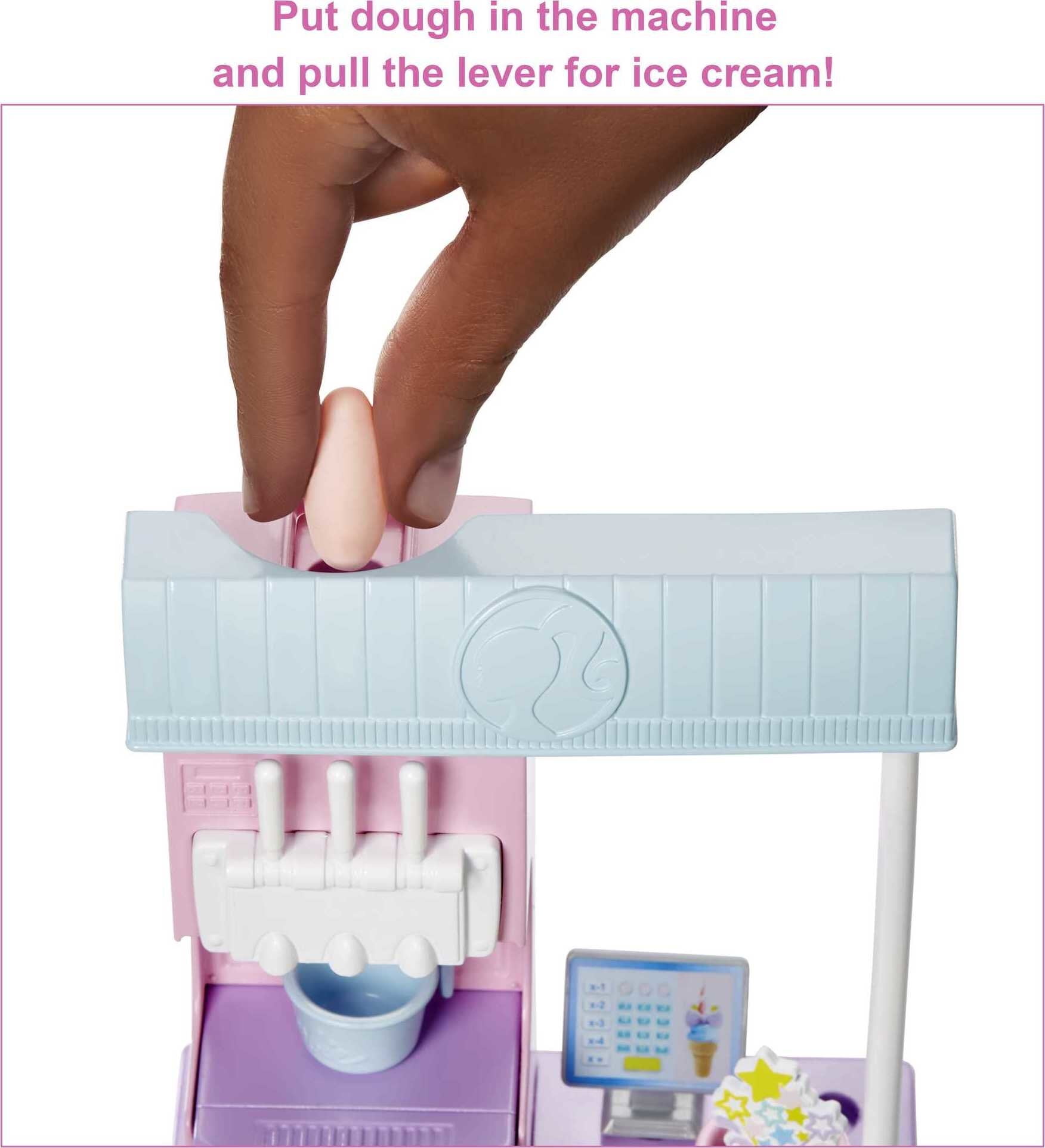 Barbie Ice Cream Shop Playset with Brunette Doll, Ice Cream Machine, Molds, Dough & Accessories