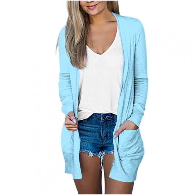 Cardigan Léger Femme Été Décontracté Tendance Ouvert Cardigan d'Automne Couvre-Maillot Manches Longues Hauts Blouse Manteau