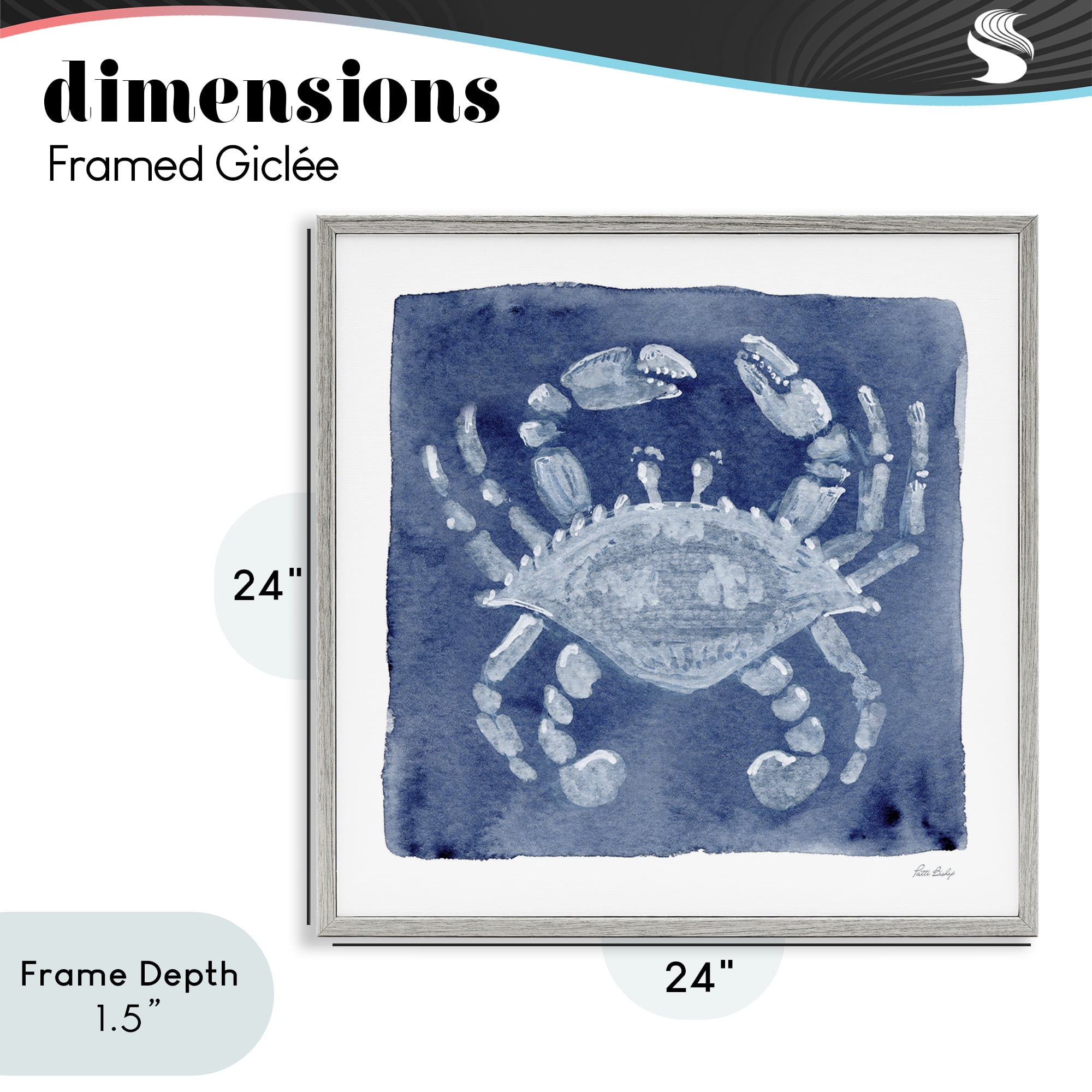 Stupell Industries White Crab on Indigo Gray Framed Giclee Art, design by Patti Bishop
