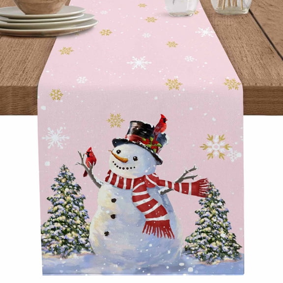 nqOlkjepod Pink Christmas Snowman Table Runner 72 Inches Long Farmhouse Dress Scarves, Winter Xmas Tree Snowflakes Dining Tablerunner for Coffee Table/Kitchen Island/Party Décor, 13" x 72"