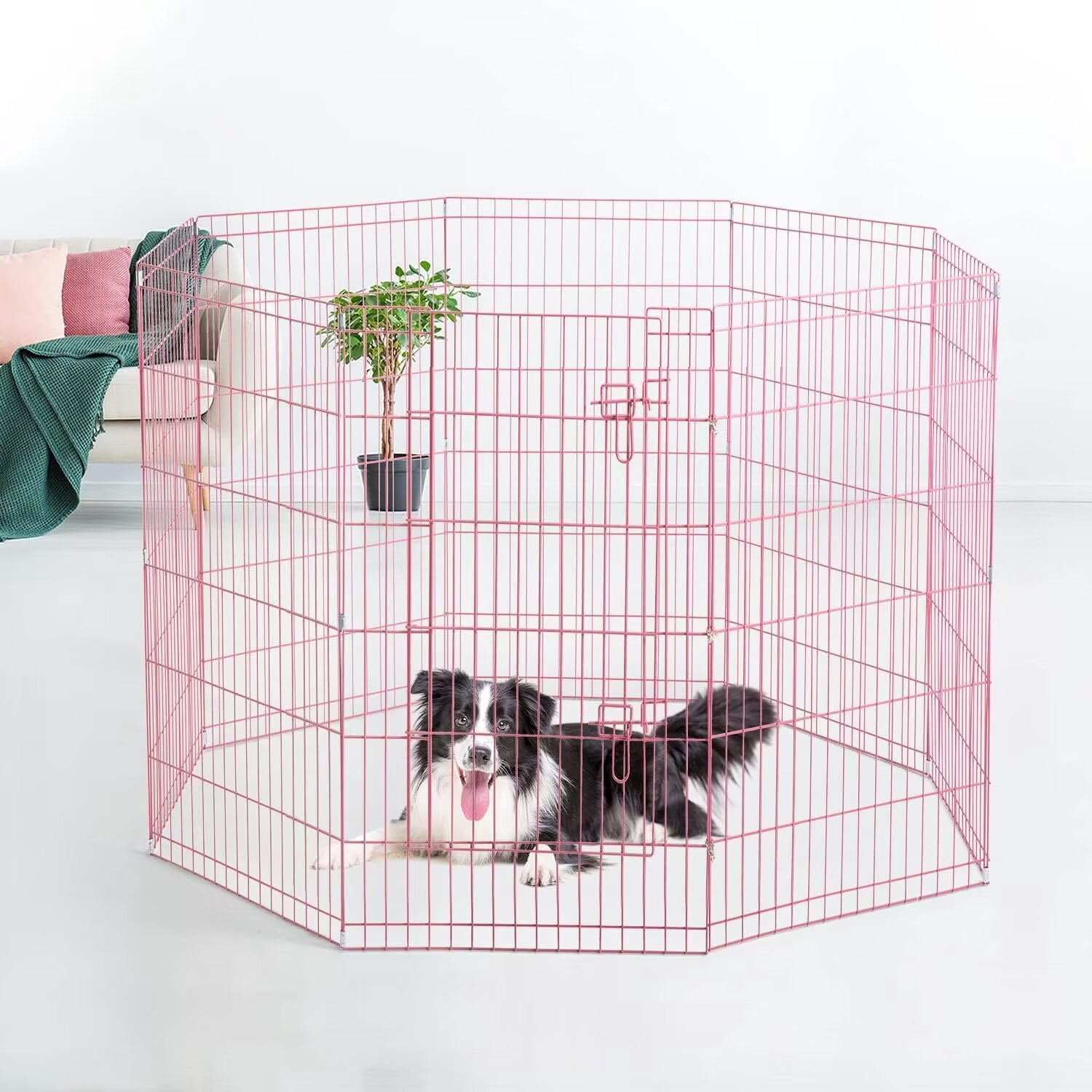 YRLLENSDAN 8 Panels 42”H Metal Dog Playpen, Portable Dog Fence for Yard and RV Camping, Foldable Pet Playpen for Indoor and Outdoor, Pink