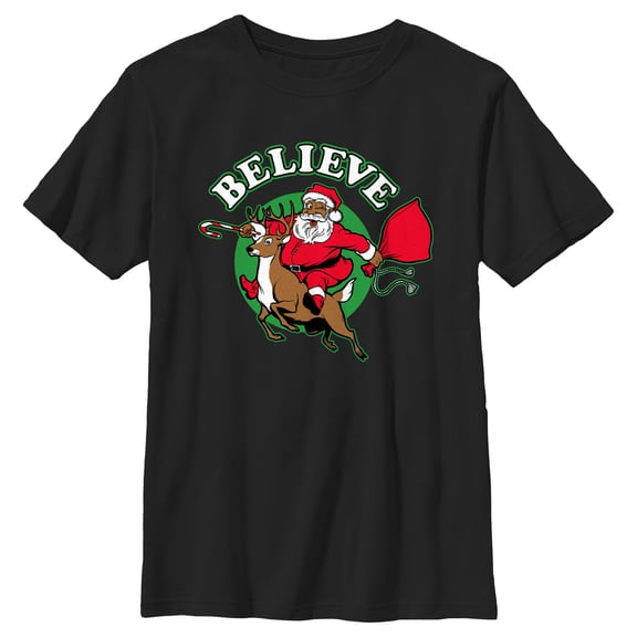 Boy's Lost Gods Believe Santa Candy Cane Graphic Tee Black Large