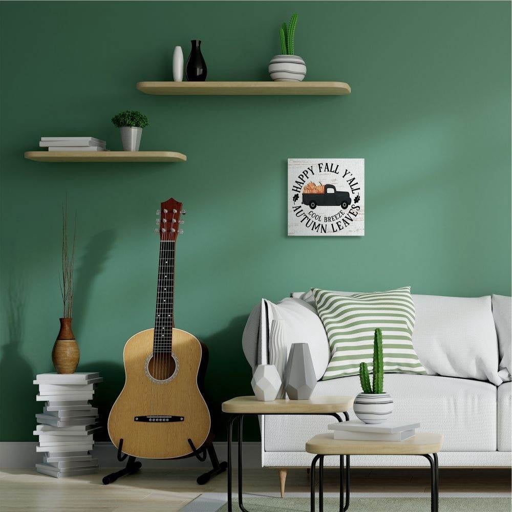Stupell Industries Happy Fall Y'All Pumpkin Truck Autumn Seasonal DesignCanvas Wall Art By Artist Lettered and Lined