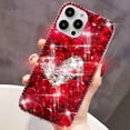 thumbnail image 2 of Glitter Bling Case for iPhone 15 Pro Max,Cute Luxury 3D Heart Crystal Rhinestone Diamond Gems Sparkle Shiny Women Girls Clear Bumper Protective Phone Case for iPhone 15 Pro Max 6.7 inch (Red), 2 of 4