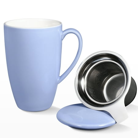 

Entcook Porcelain Tea Cup with Infuser and Lid 16 Oz Ceramic Tea Steeping Mug