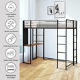 thumbnail image 6 of Twin Size Metal Loft Bed with 2 Shelves and One Desk, Build-in Ladders and Length Guardrails, Space-Saving Design, Twin Bed Frame for Kids/Teens (Black), 6 of 7