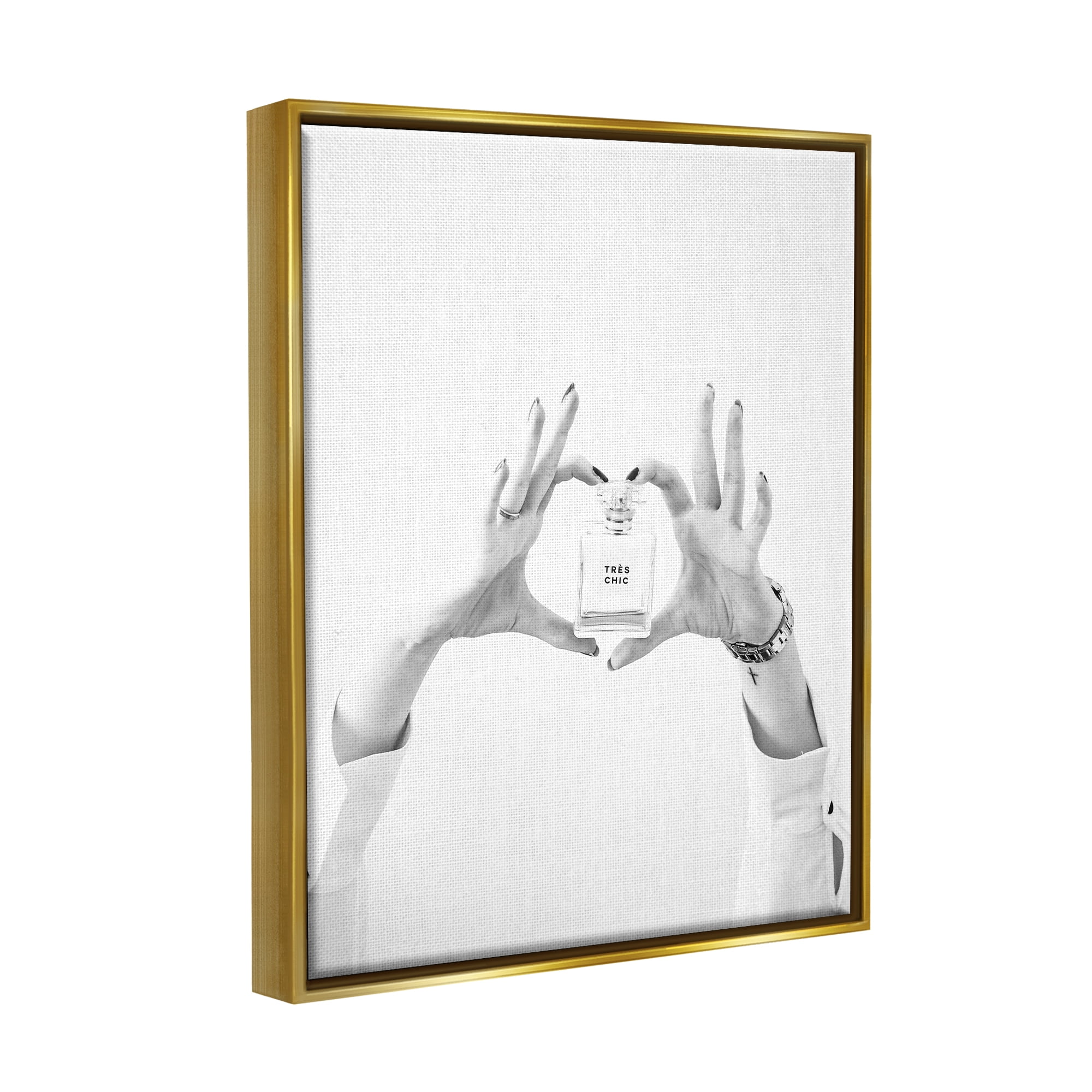 Stupell Tres Chic Heart Glam Perfume Beauty & Fashion Photography Gold Floater Framed Art Print Wall Art