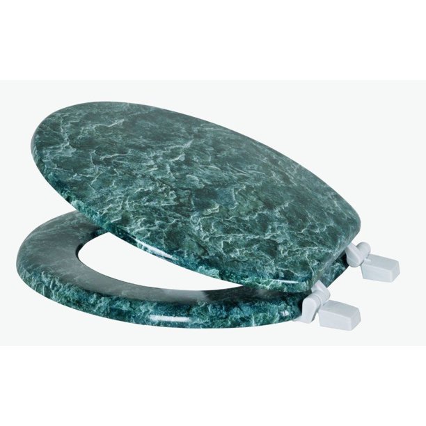 DARK GREEN MARBLE LOOK WOOD TOILET SEAT, STANDARD ROUND