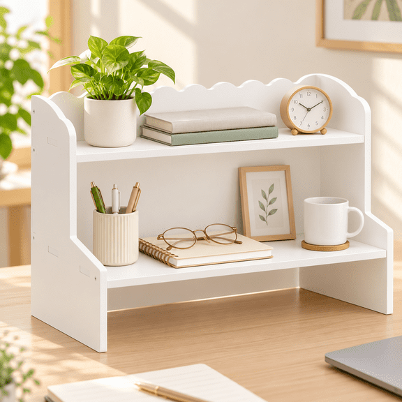 THDFTDT Desktop Organizer Shelf, Double‑Layer Stackable Adjustable Desk Storage Riser for Home, Dorm and Office
