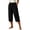 Black, variant on Women's Crinkle Gauze Capri Pants,Elastic Waist Cropped Trousers with Side Slit