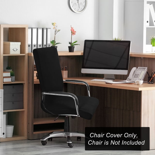 Funda de Silla de Oficina Stretchable PiccoCasa con Rayas Jacquard, Negra Grande