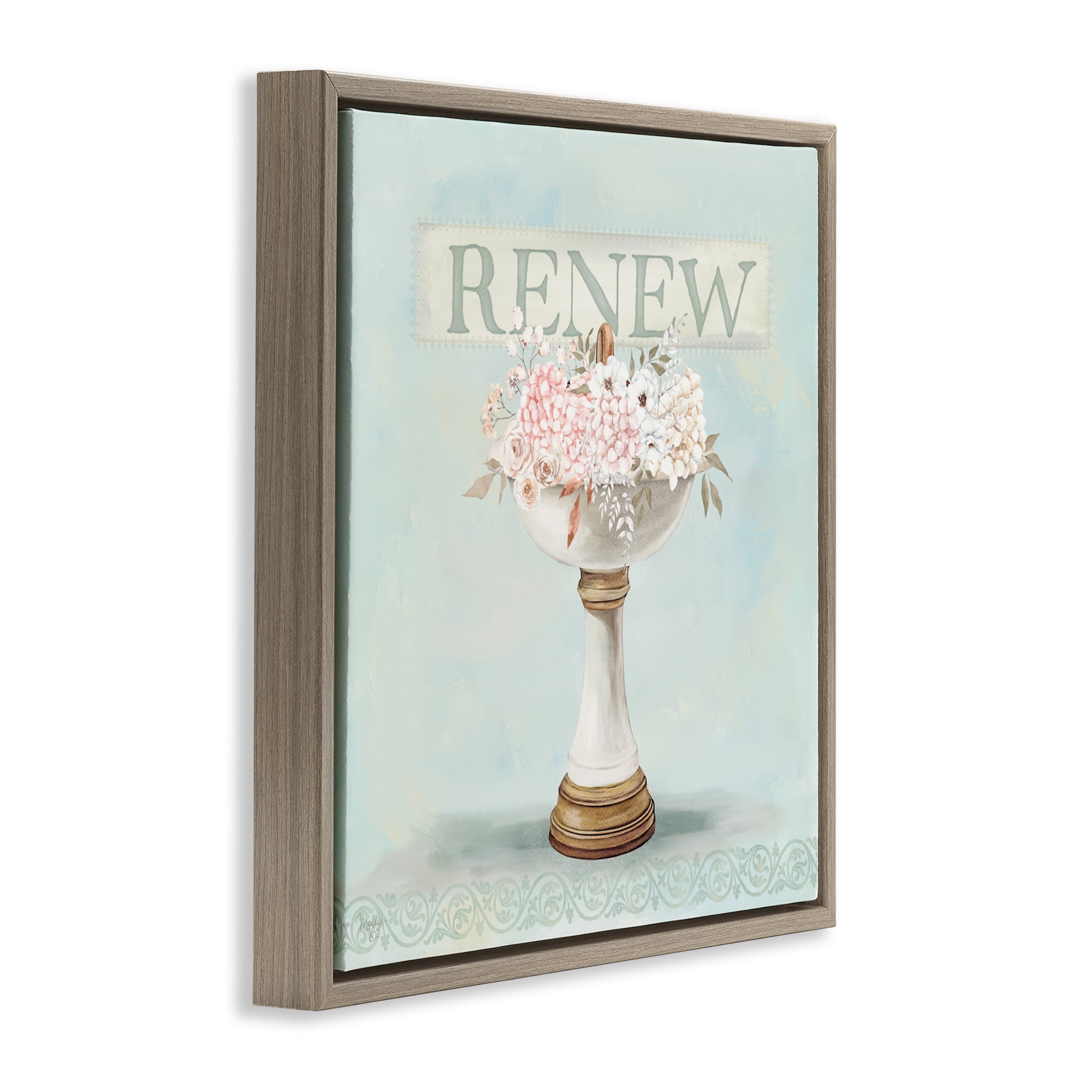 Stupell Industries Renew Floral Sink Brown Framed Floater Canvas Wall Art, design by Mollie B.