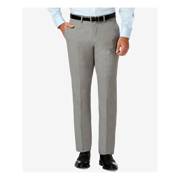 HAGGAR Mens Gray Flat Front, Tapered, Slim Fit Stretch Pants 32W/ 34L