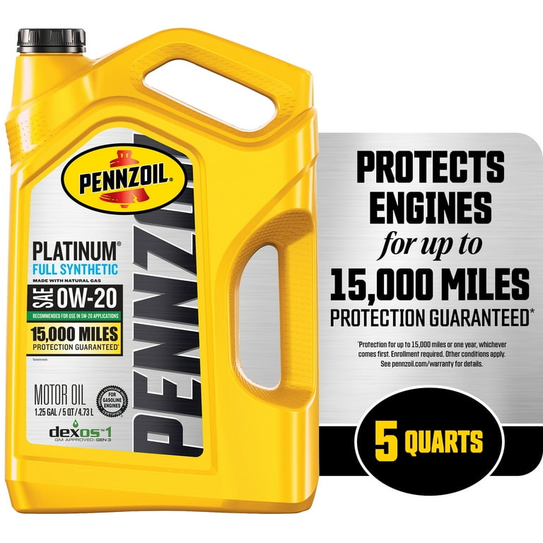 Pennzoil Platinum Full Synthetic 0W-20 Motor Oil, 5-Quart for