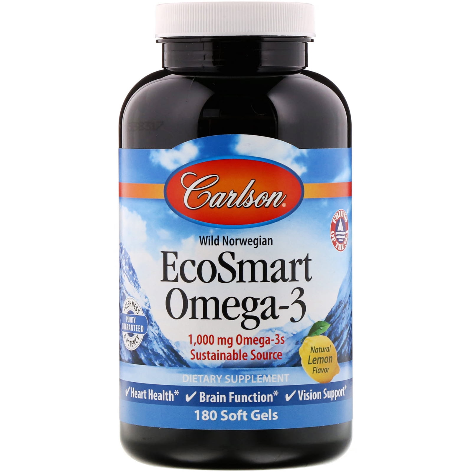 Carlson Labs Norwegian EcoSmart Omega3 Lemon Flavored 500 mg. 180