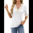 thumbnail image 2 of Blusa Tipo Túnica de Hueca con Encaje de Crochet, Cuello en V, 3/4, Color Liso, Talla Grande, para Mujer. L, 2 of 10