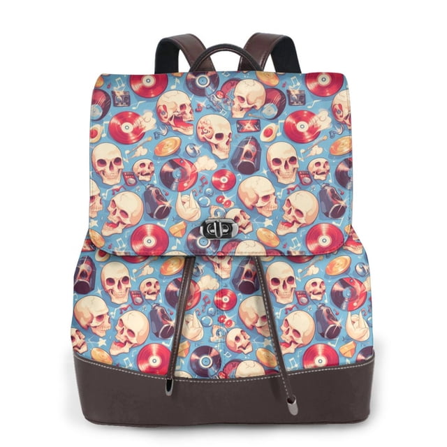 Fotbe music Skull record Retro Mochila Bolso con Estampado para Mujer, Mochila Antirrobo de Nylon Impermeable, Bolsa Ligera de Hombro