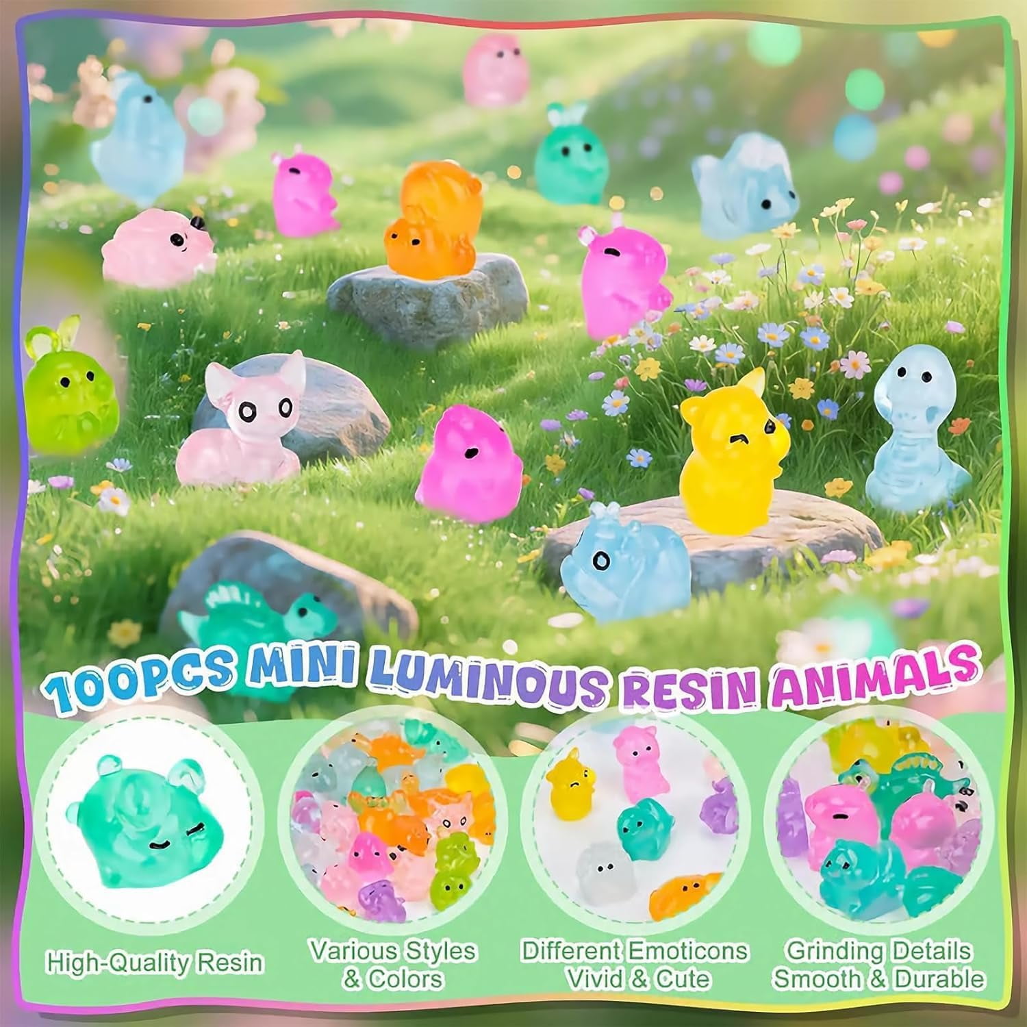 LOUQIBINE Glow in The Dark Animal Figures, 200PCS Mystery Resin Animals Blind Bag for Home Office Party Decor, Miniature Model Collection