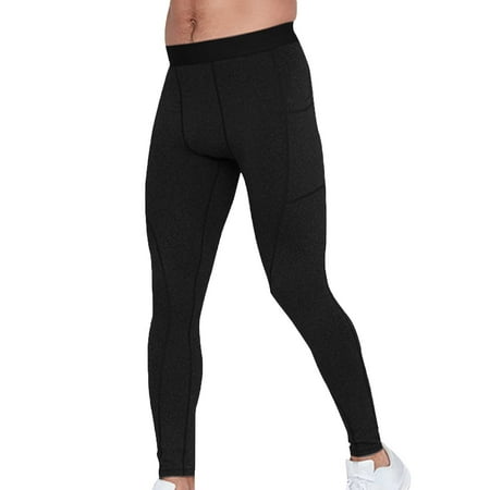 hoksml Men s Drying Yoga Workout Tights with Color Block Elastic Waist Compression Base Layer Pants for Gym Training