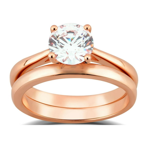 Arista 1.33 ct Round Swarovski Diamond Solitaire Women's Bridal Set in Pink Plated Sterling Silver