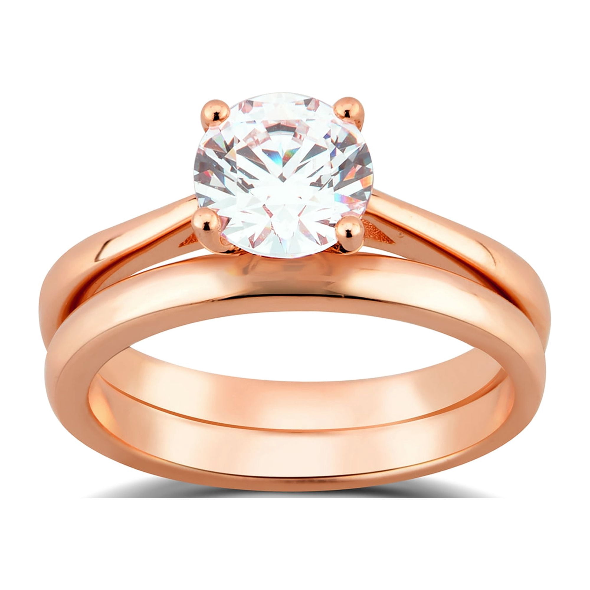 Arista 1.33 ct Round Swarovski Diamond Solitaire Women's Bridal Set in Pink Plated Sterling Silver