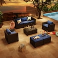 thumbnail image 3 of ClouddWell 6 Piece Outdoor Wicker Patio Furniture Set, Rattan Sectional Sofa Sets with Navy Blue Cushions, 3 of 8