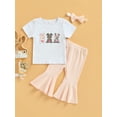 thumbnail image 2 of Genuiskids Toddler Baby Girls Easter Outfit Cute Bunny Printed Short Sleeve Shirt Bell Bottom Pants Bowknot Headband, 2 of 8