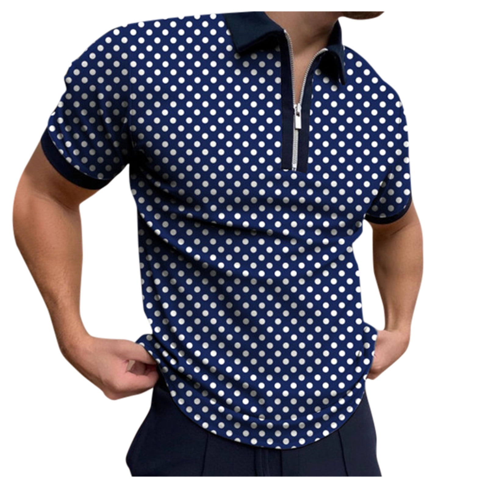 Outfmvch polo shirts for men Polka Dot Polos Casual Zipper Print Turn