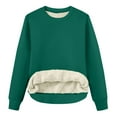 thumbnail image 5 of Women's Solid Color Fleece Lined Sweatshirt, Round Neck Long Sleeve Pullover, Casual Loungewear Top, Soft Fuzzy Fleece Top, Cozy Everyday Sweatshirt, Winter Lounge Wear Blackish Green L, 5 of 7