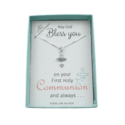 MOM AND THREE DAUGHTERS Little Girl's First Communion Necklace on a 14" Sterling Silver Box Chain. Cross Necklace.