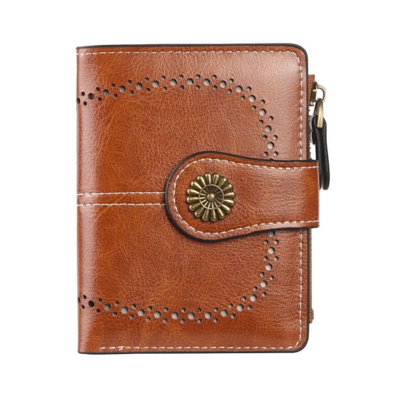 Women's RFID Blocking Leather Wallet, Small Bifold Wallet with Zipper Coin Pocket and Multiple Card Slots, Brown