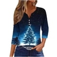thumbnail image 2 of Drovellove Plus Size Women's 3/4 Length Sleeve V Neck Button Down Top – Casual Printed Blouse for Home or Office, 2 of 5