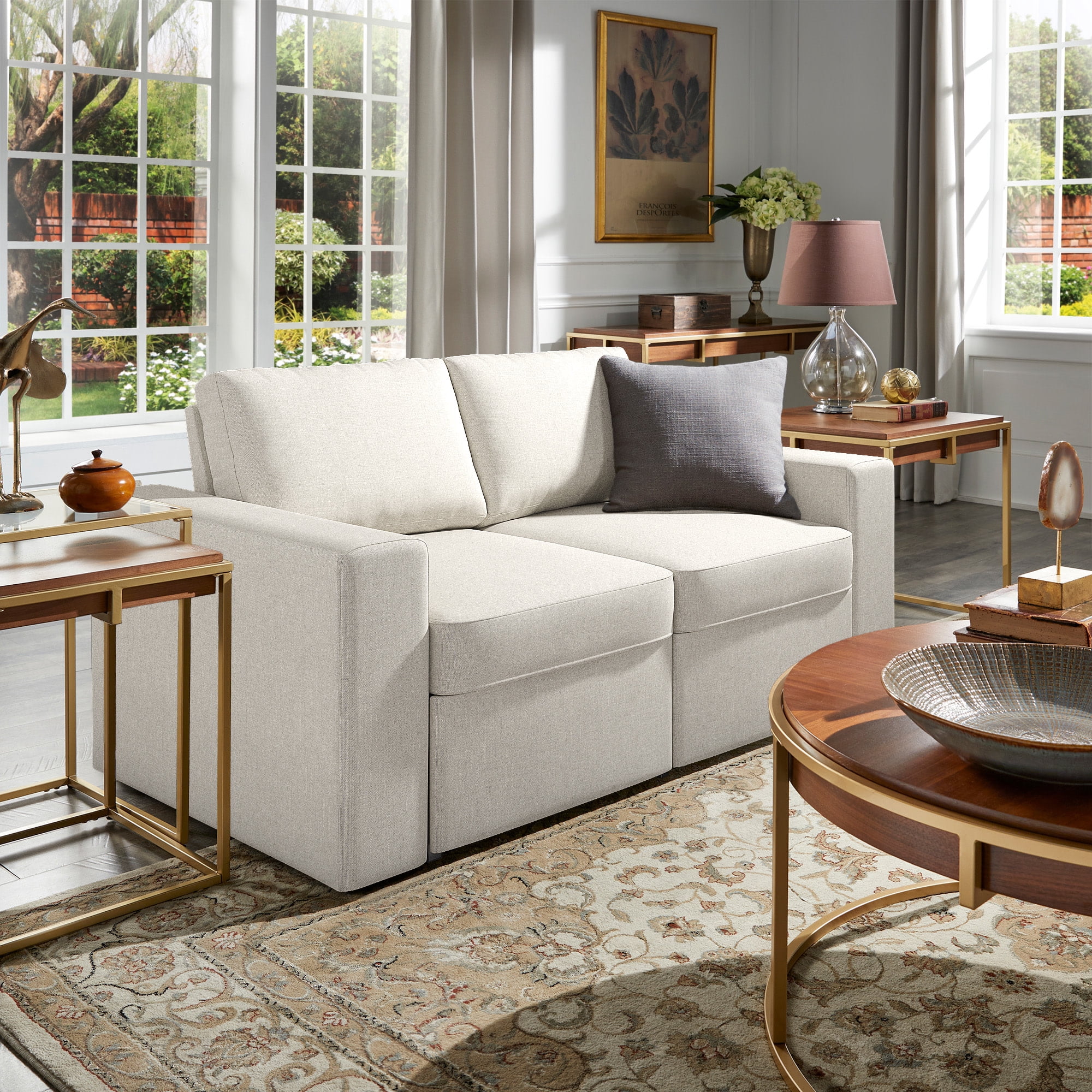 Weston Home Glen Park Upholstered Loveseat with 2 Hidden Metal Wire Storage Drawers, Ivory
